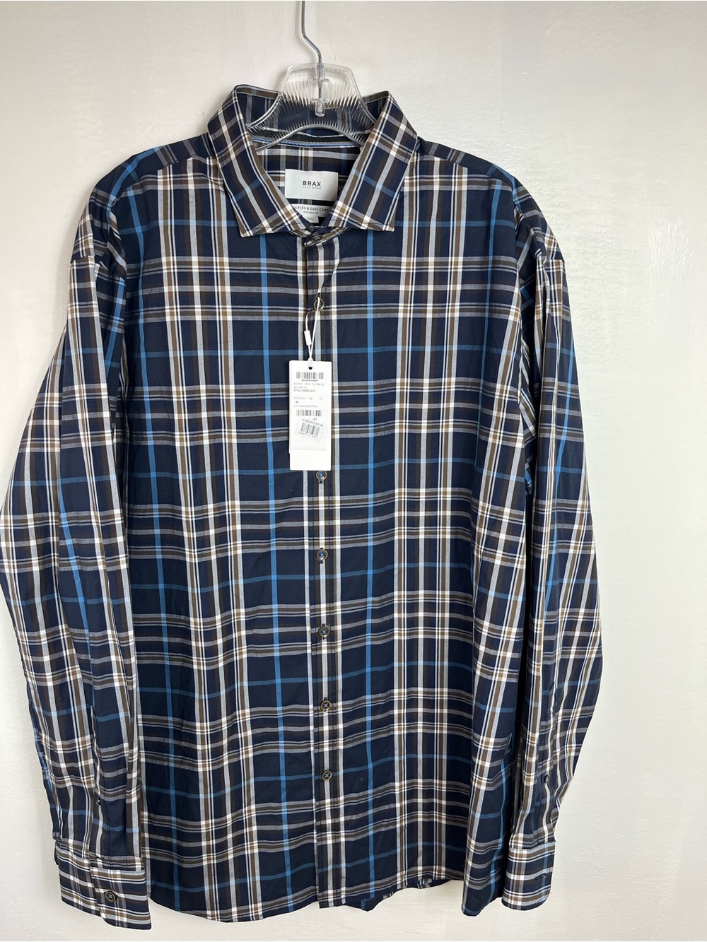 Brax Feel Good Mens Hi-flex & Easy Care Plaid Shirt Long Sleeve Size XL